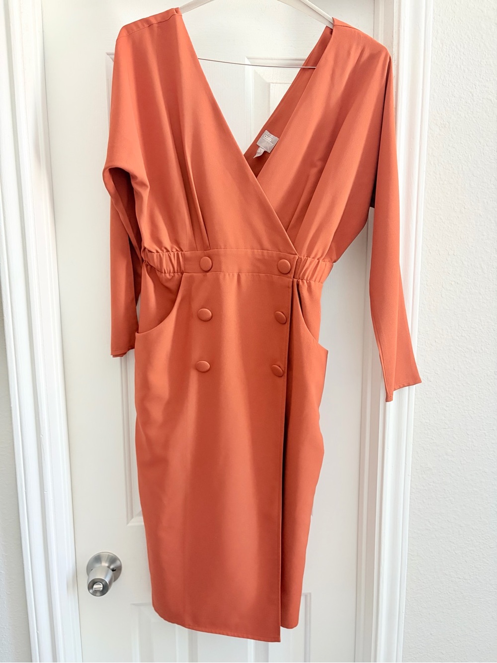 ASOS Terracotta Wrap-Front Long Sleeve Midi Dress